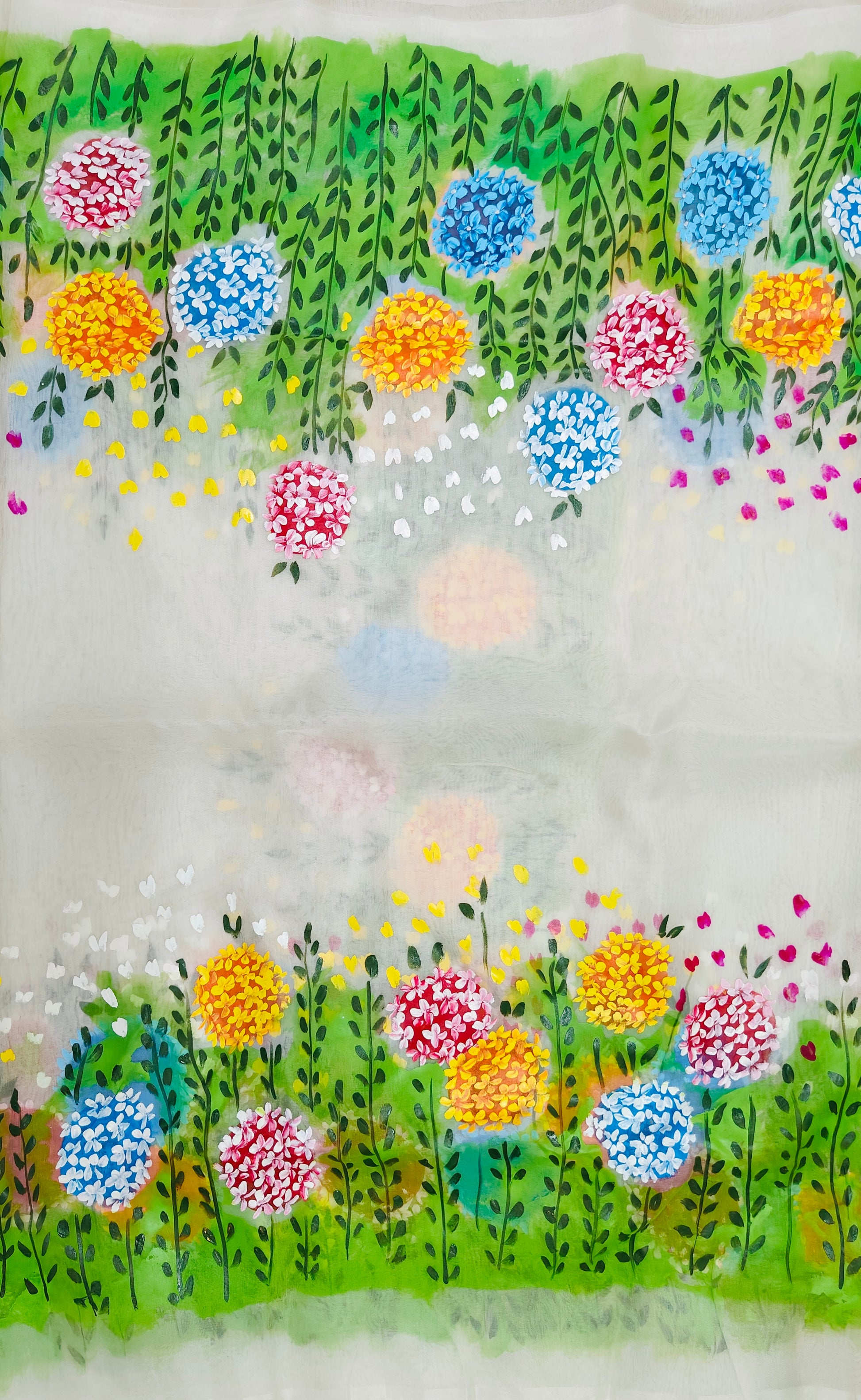 Pure white organza silk saree : The Garden Whispers