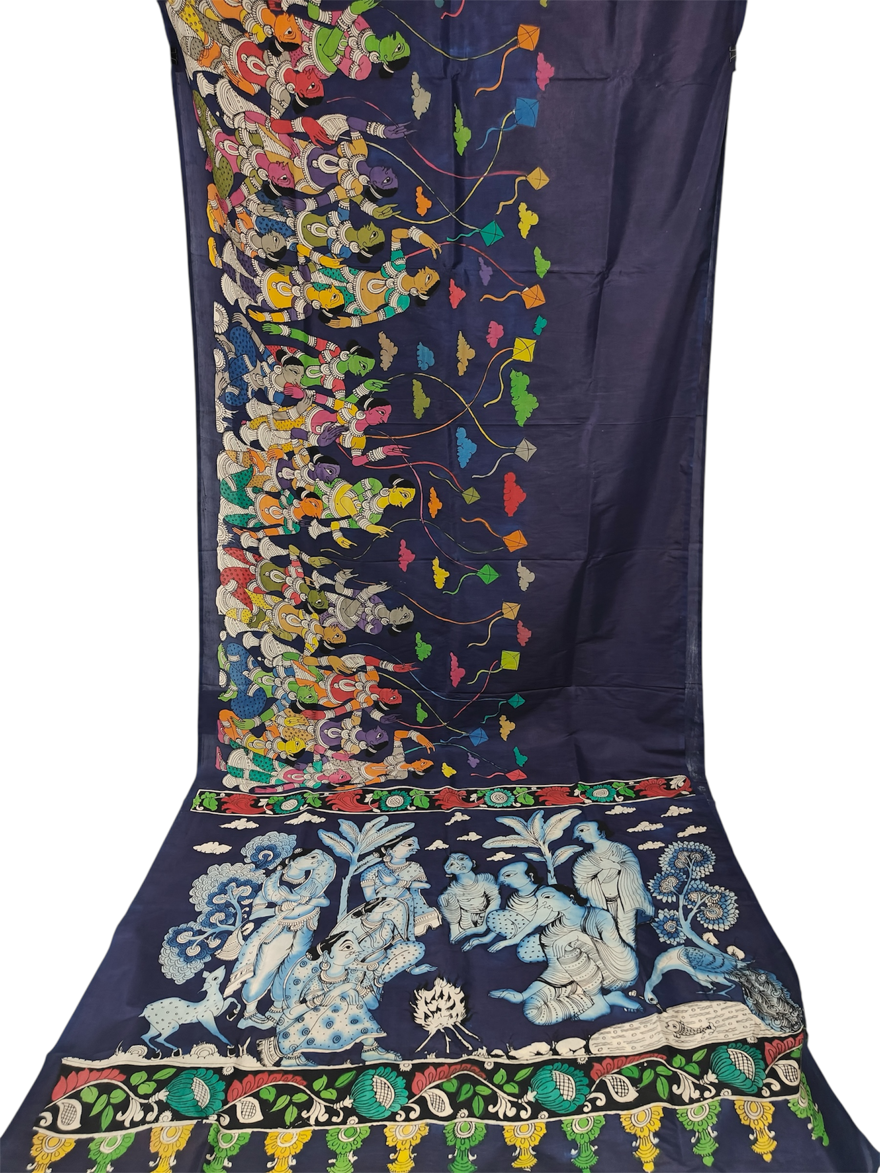 Dark violet Pen Kalamkari saree
