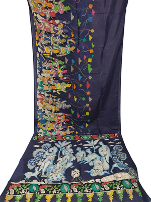 Dark violet Pen Kalamkari saree