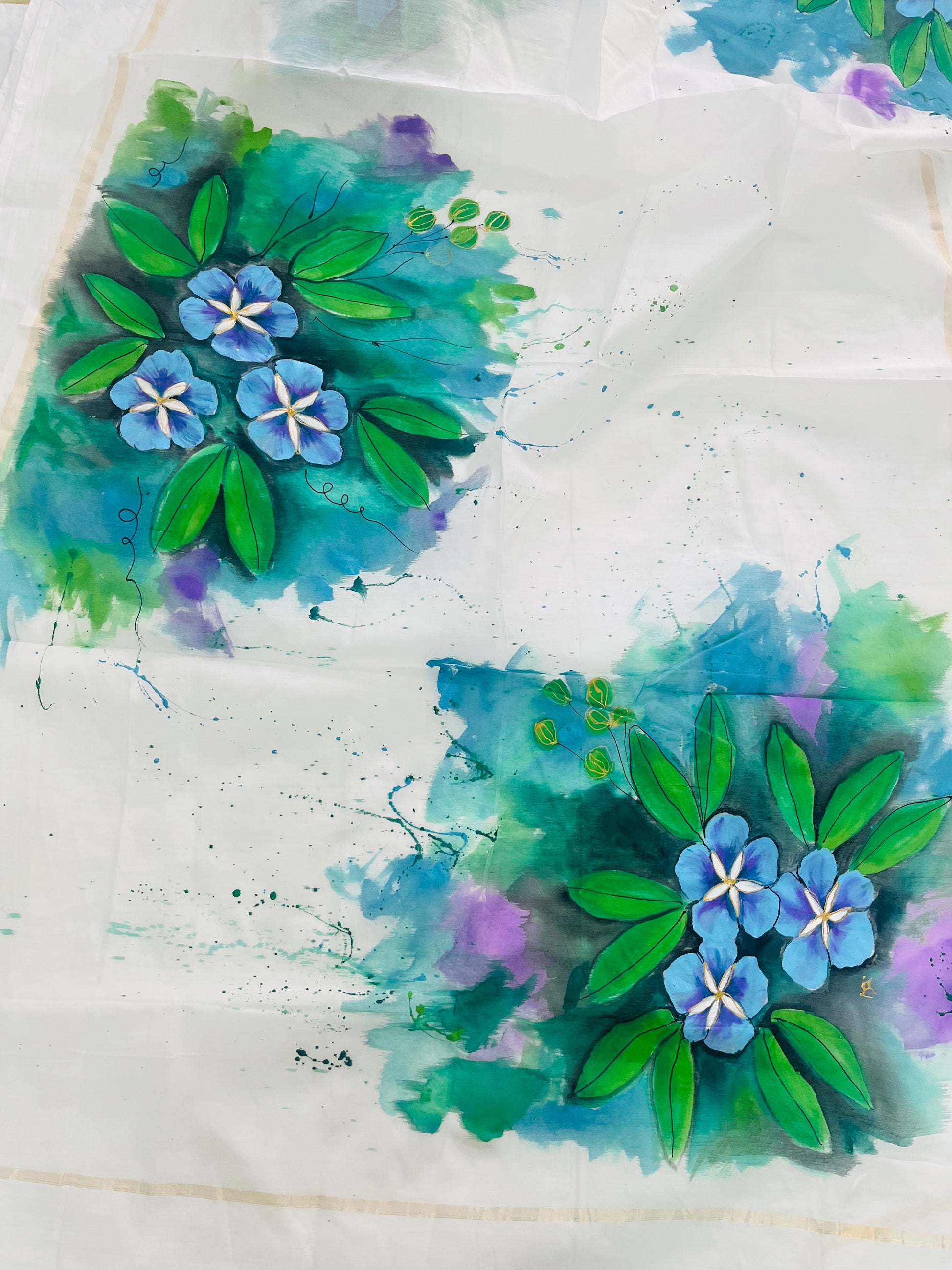 Pure malai Chanderi dupatta : Neel Pushp