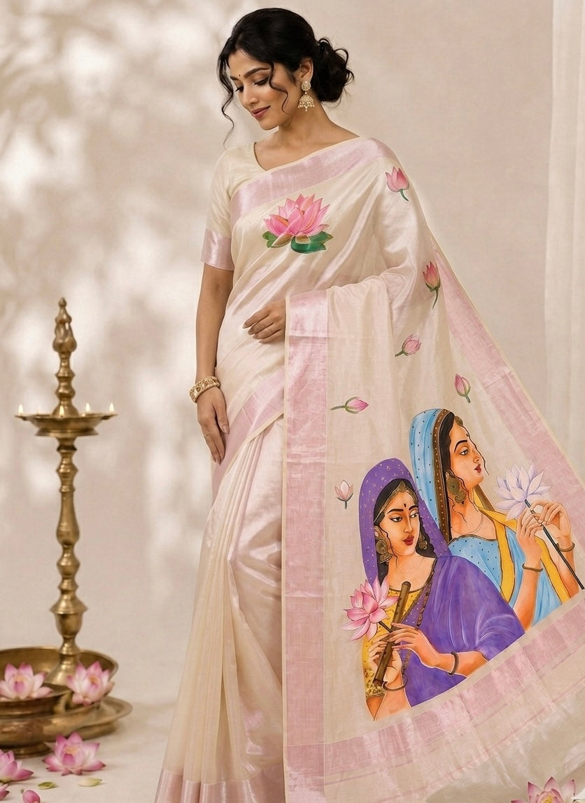 Light pink Kerala tissue saree : Whispers of serenity