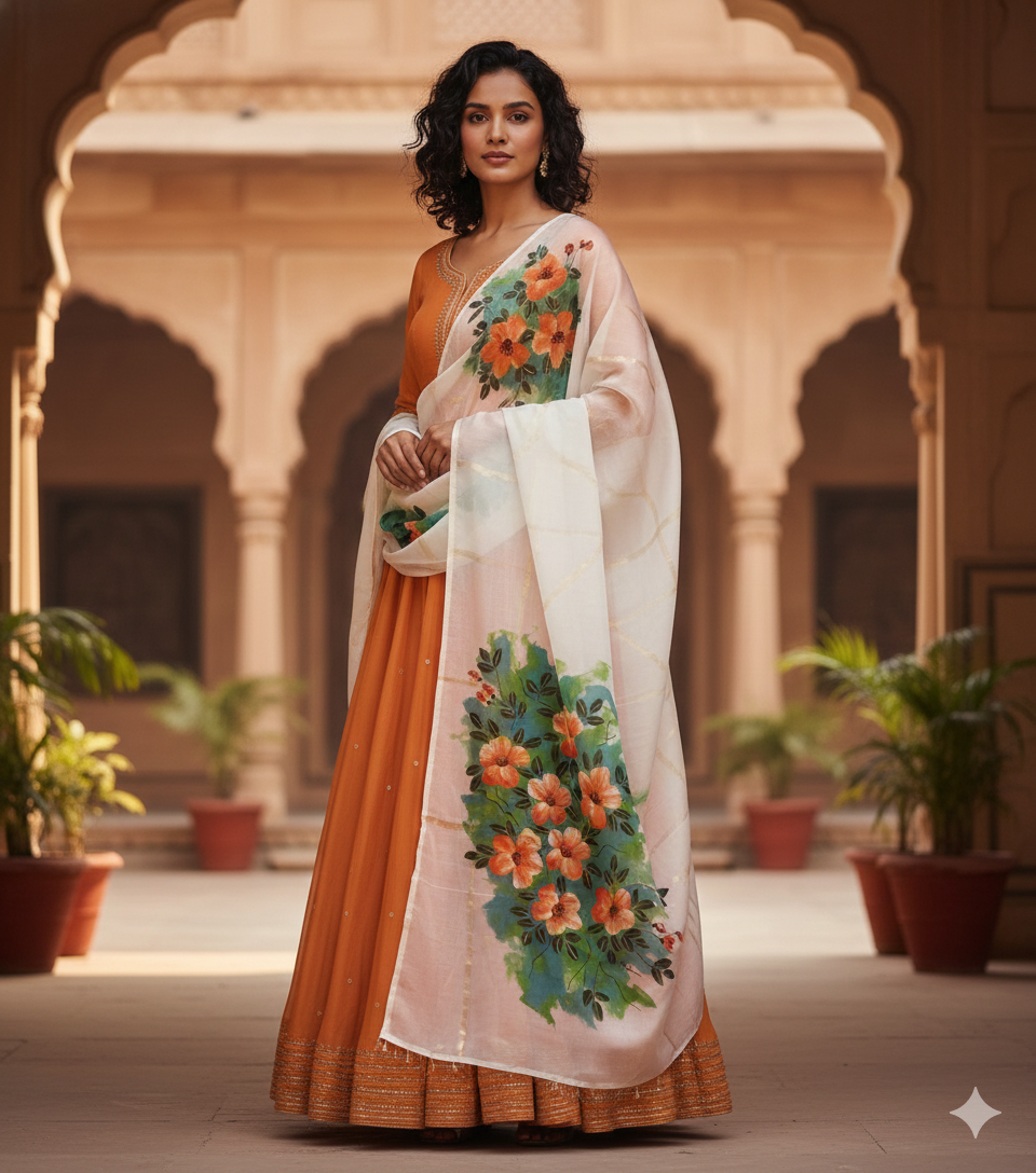 Pure malai chanderi dupatta : Aangan ke Phool
