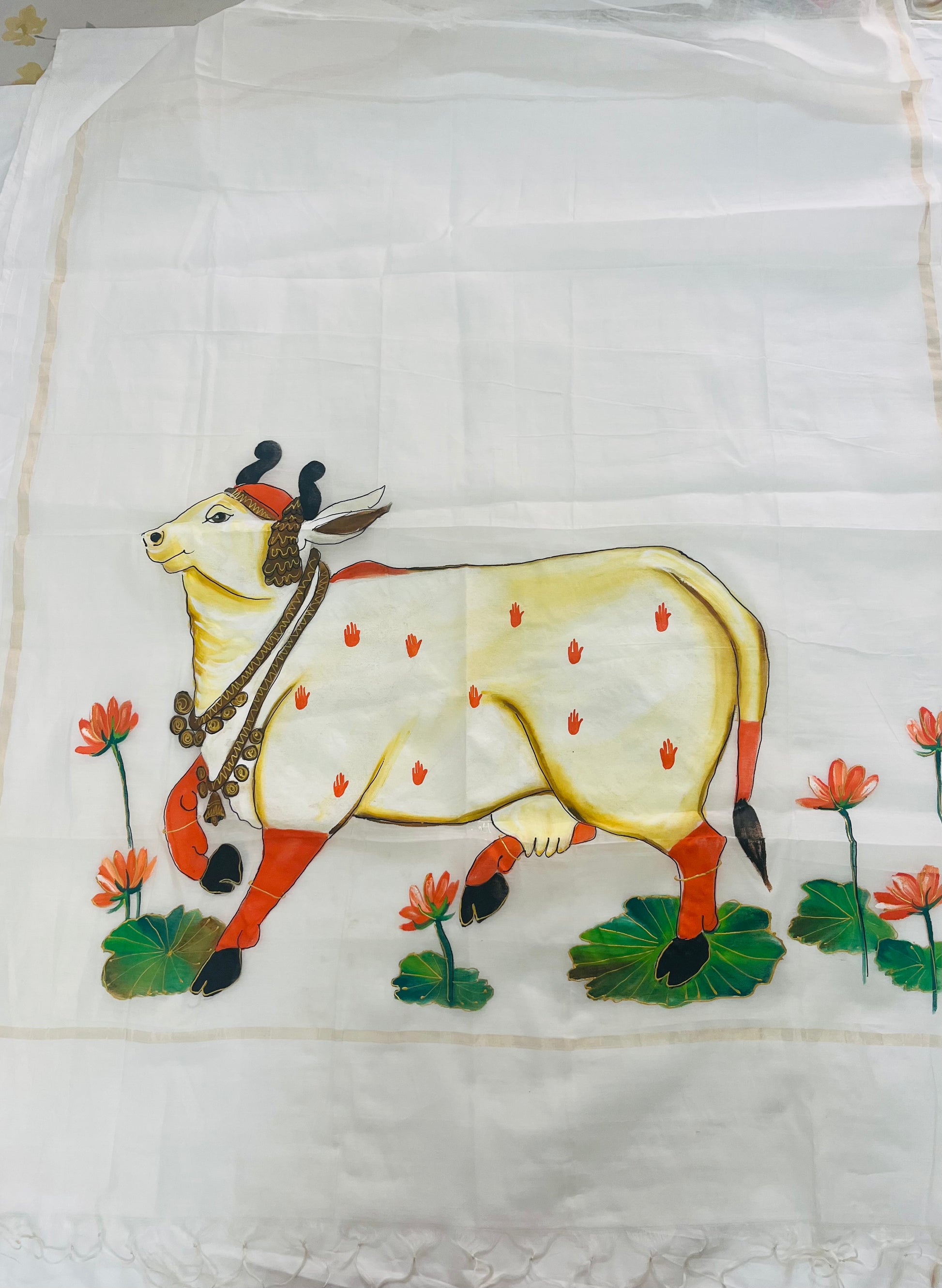 Pure malai chanderi dupatta : Gau mata