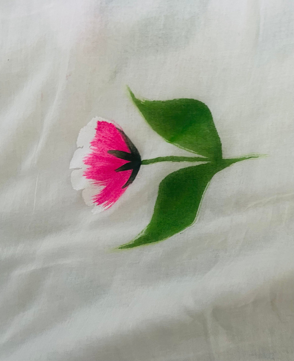 White hand painted mul cotton saree “ Bloom within “