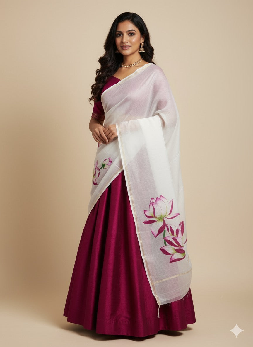 Pure malai chanderi  dupatta : Bloom of Grace