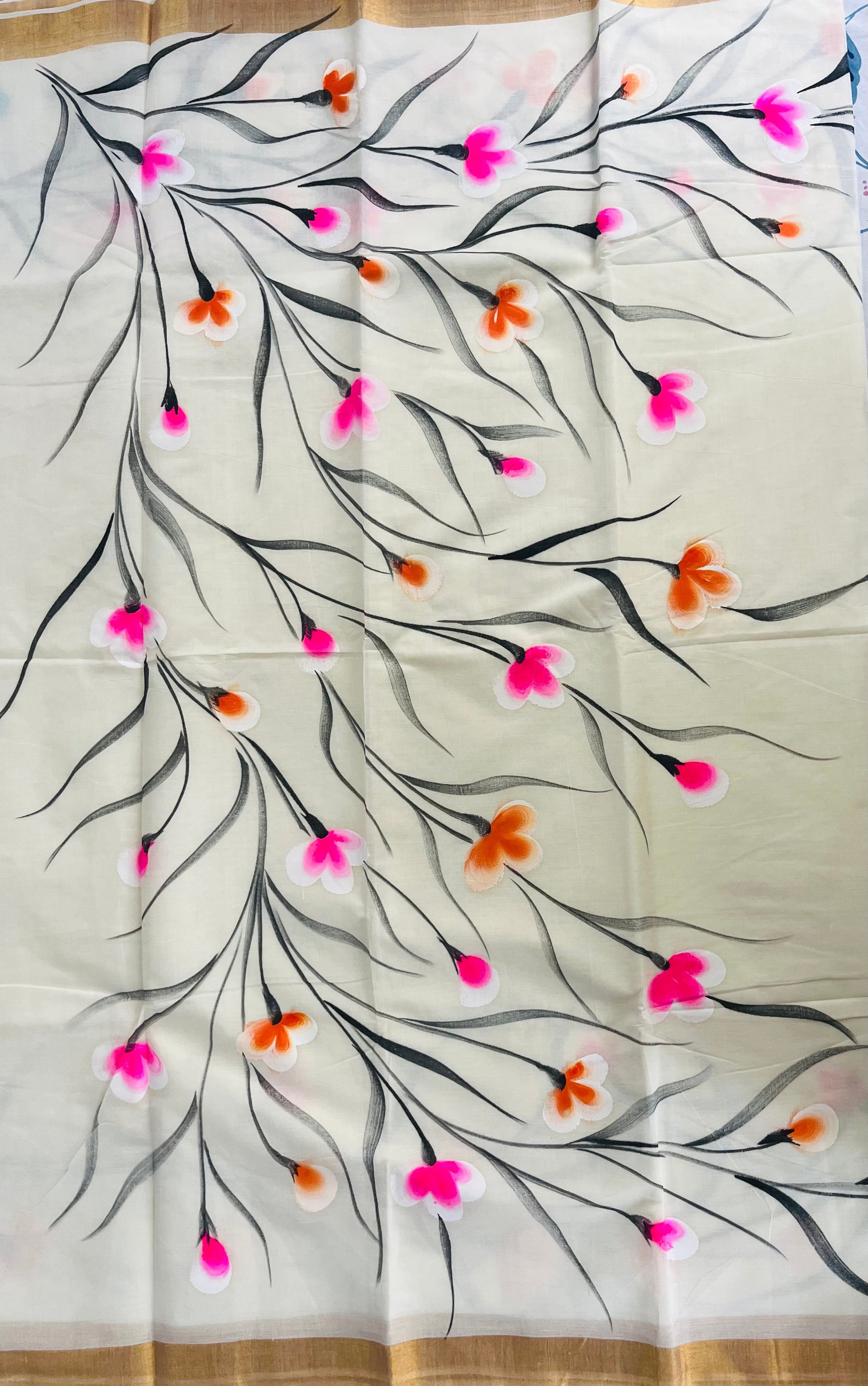 Off white floral Kerala kasavu saree “Phoolo ki boli “