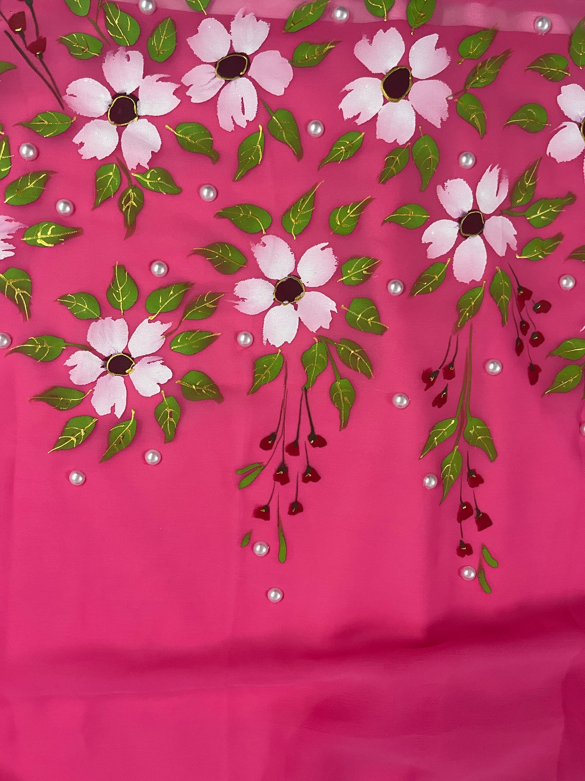 Pink georgette saree : pushp Leher