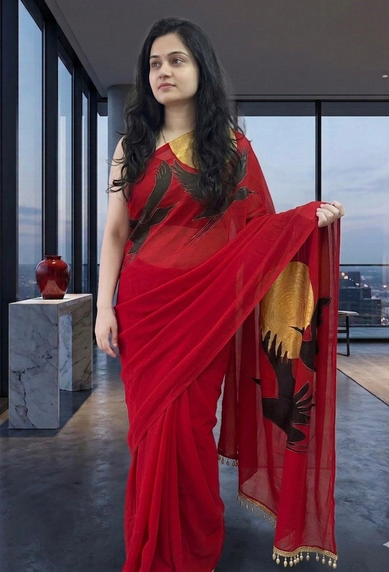 Red georgette saree : Udaan - Wings of Courage