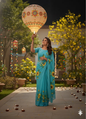 Light blue georgette saree : Sunlit Symphony
