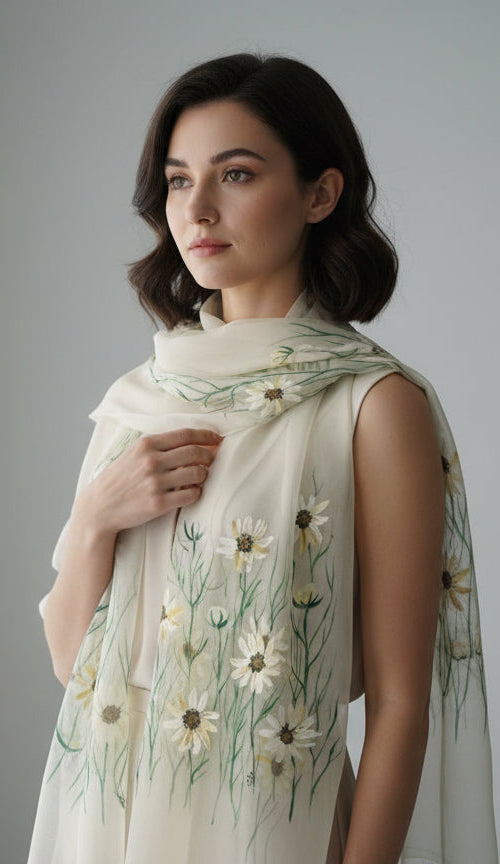 Half malai chanderi and half pure organza silk scarf / dupatta