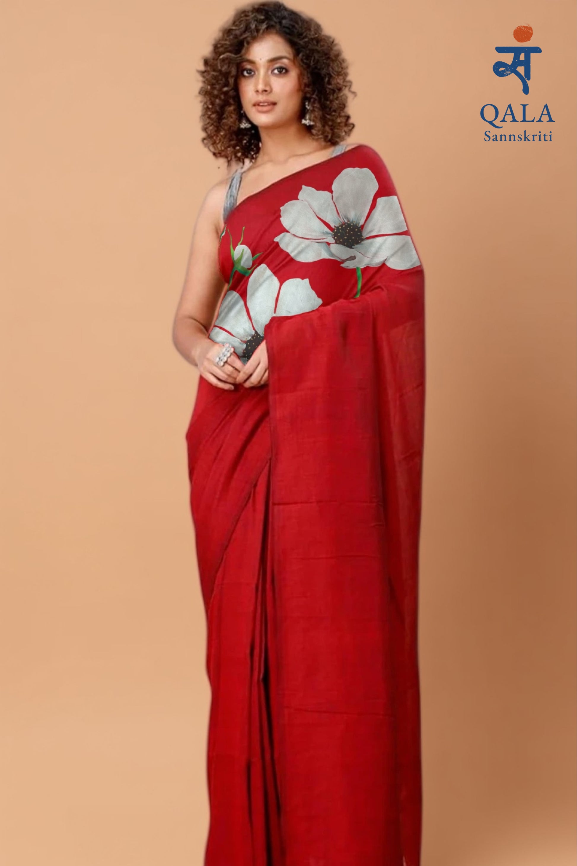 Red handloom saree : The bold Blossom