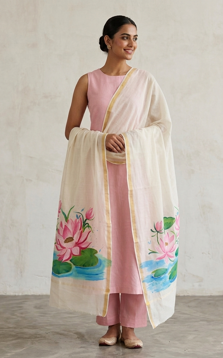 Pure off white chanderi silk dupatta