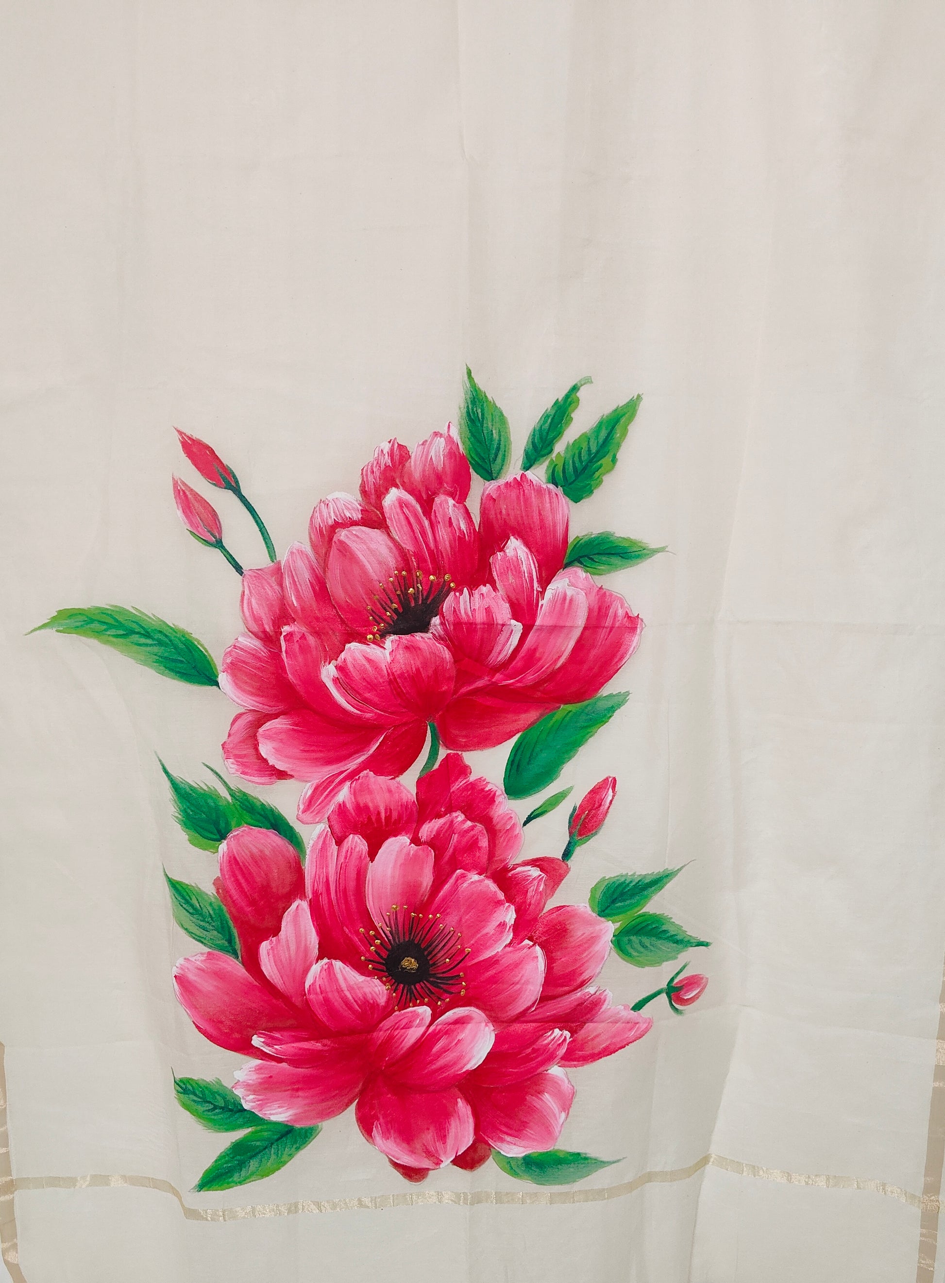 Natural coloured pure chanderi floral dupatta ( pink flowers): Blossoms of Grace