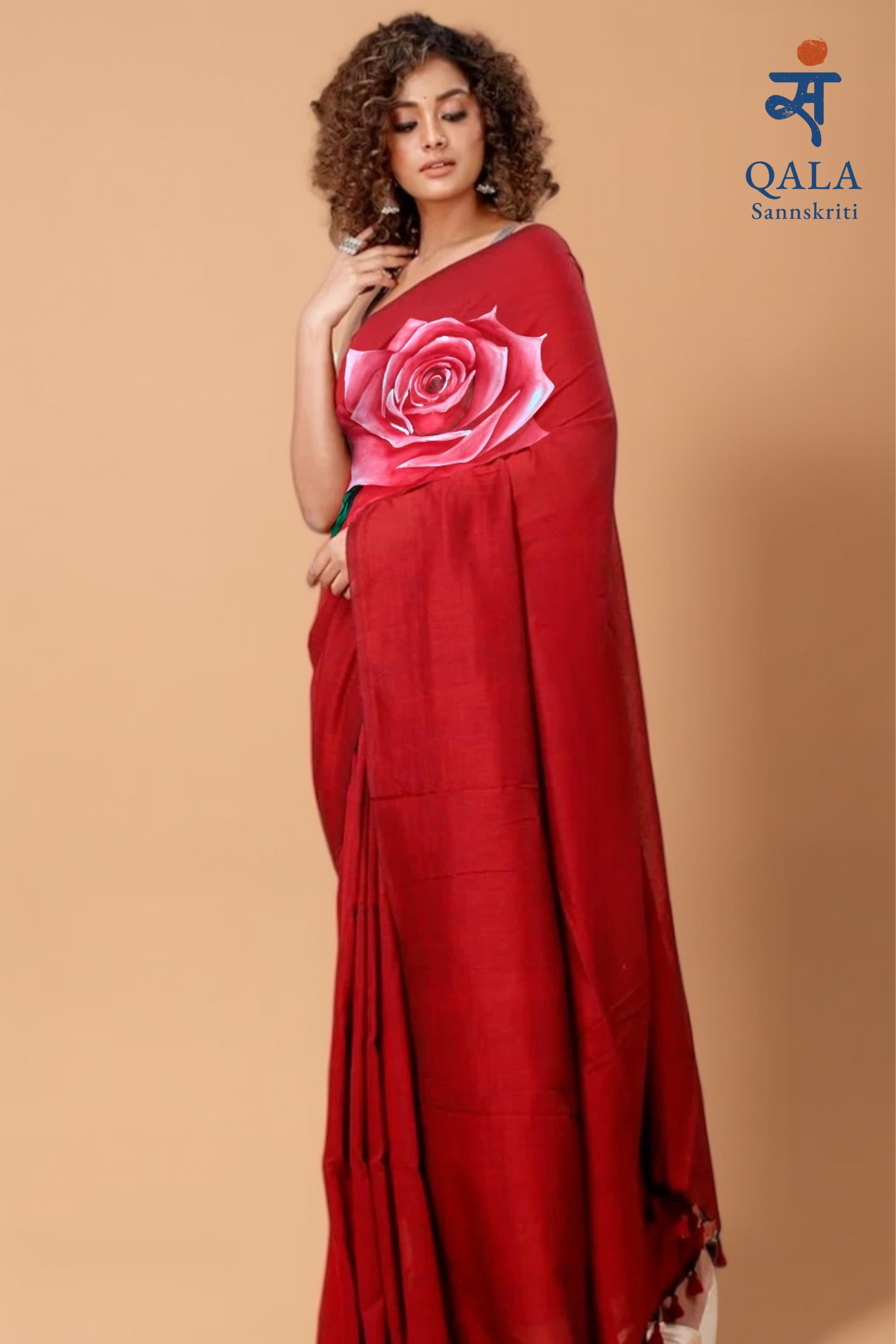 Red coloured handloom saree : “The Rose Rebellion”
