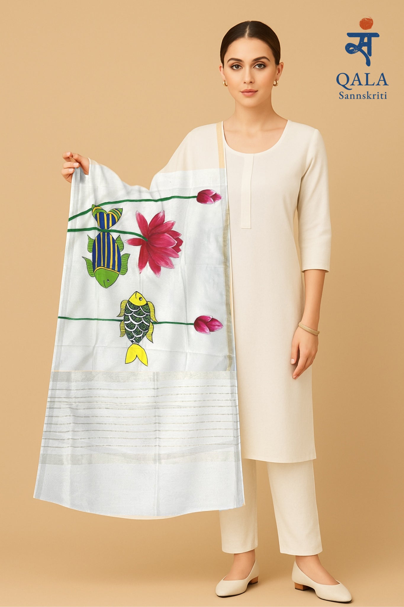 Natural coloured pure chanderi dupatta - Ripples of Tradition