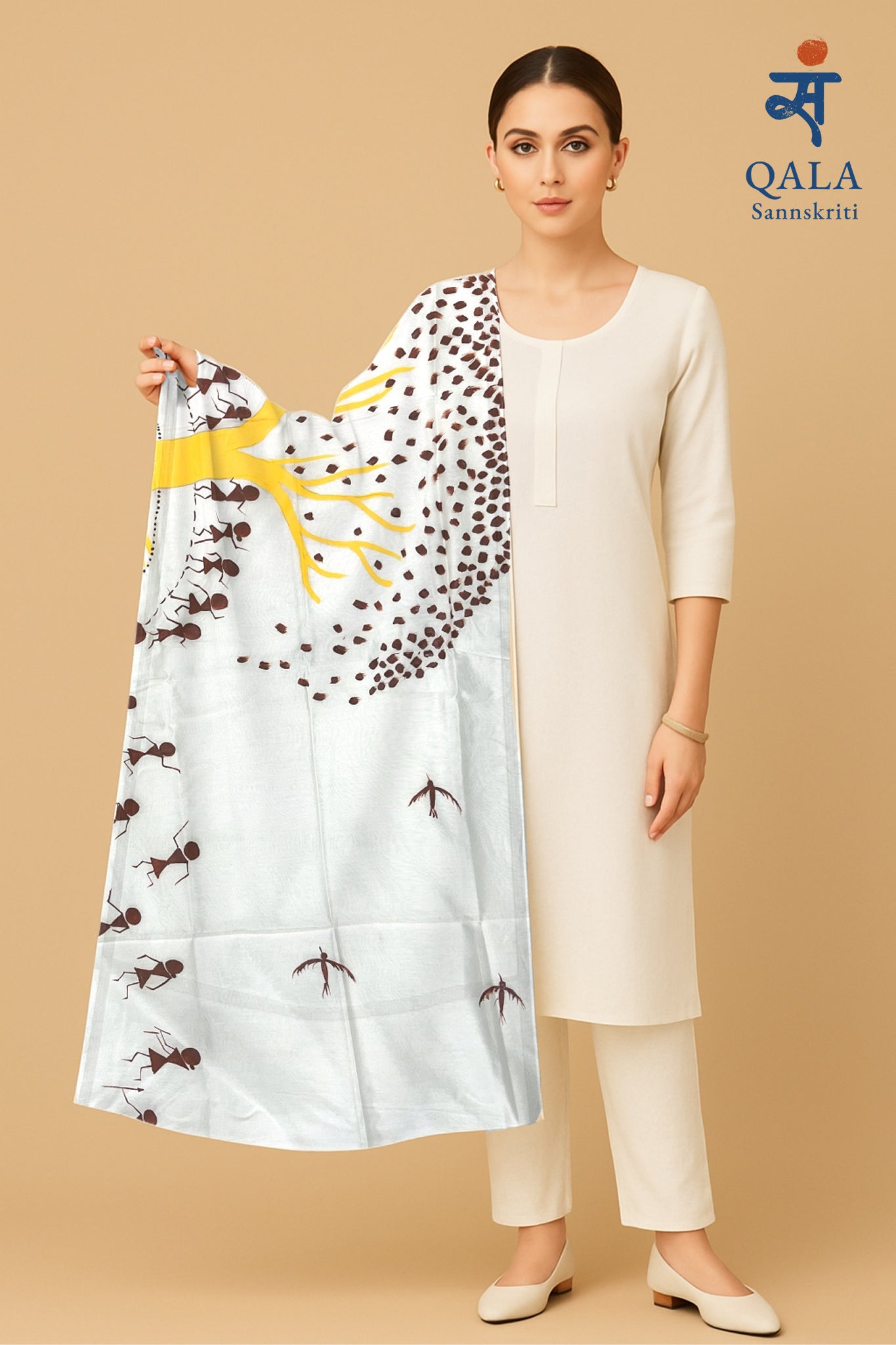 Natural coloured pure chanderi dupatta “Tree of Rhythm”