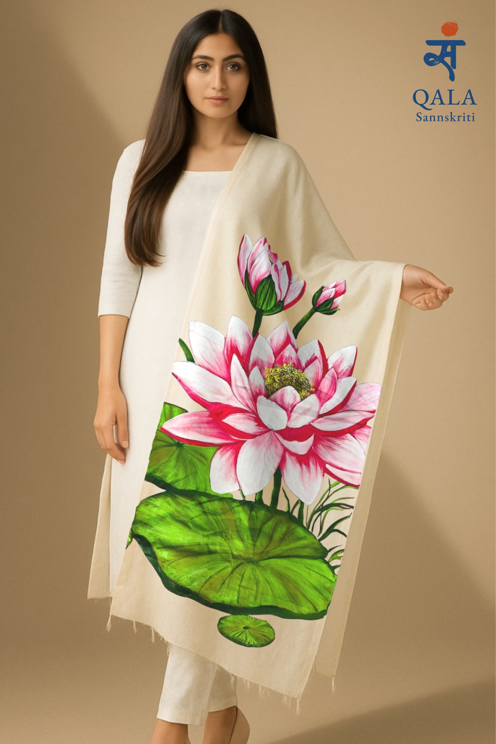 Pure white chanderi dupatta : “Padmapatra-Grace in Bloom”