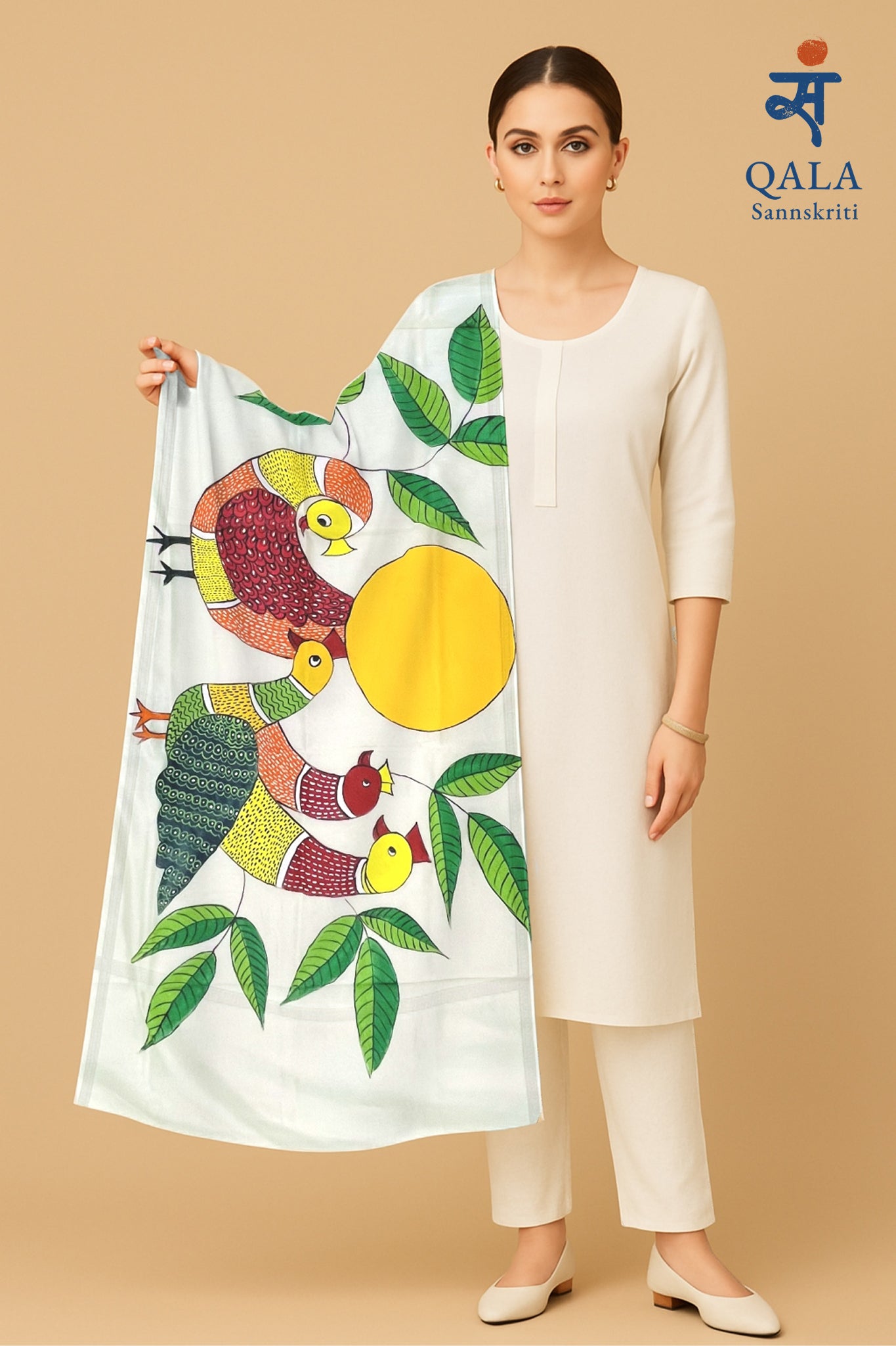 Natural coloured pure chanderi dupatta - Songs of the sun