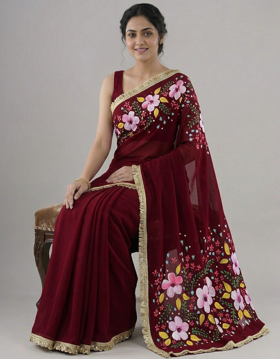 Maroon georgette saree