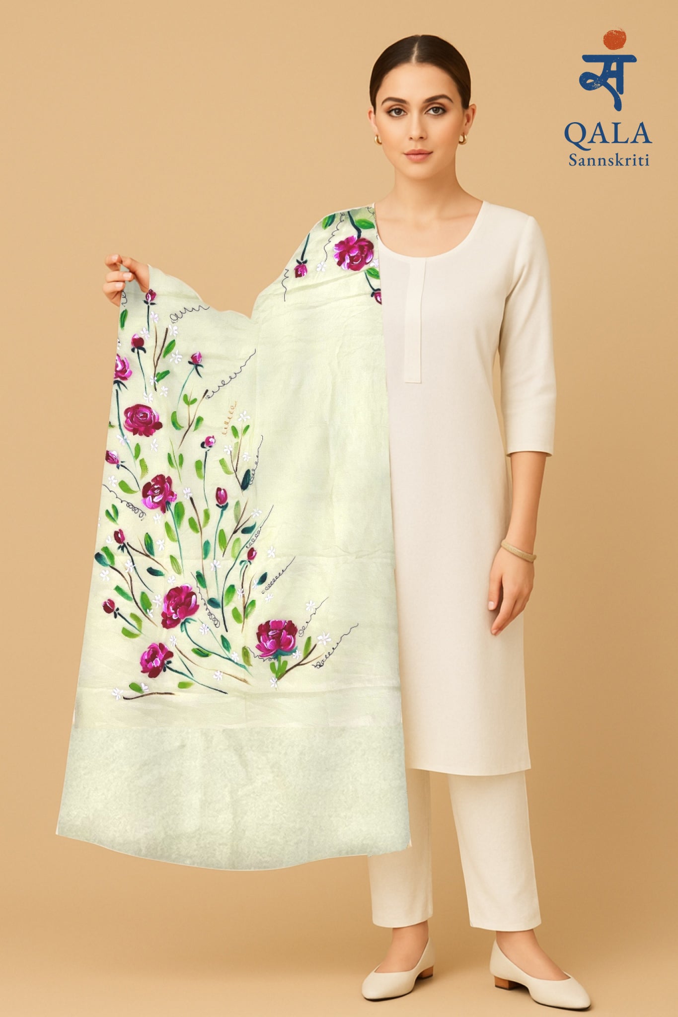 Light yellow pure chanderi cotton dupatta: “Phoolon ki Zubaan”