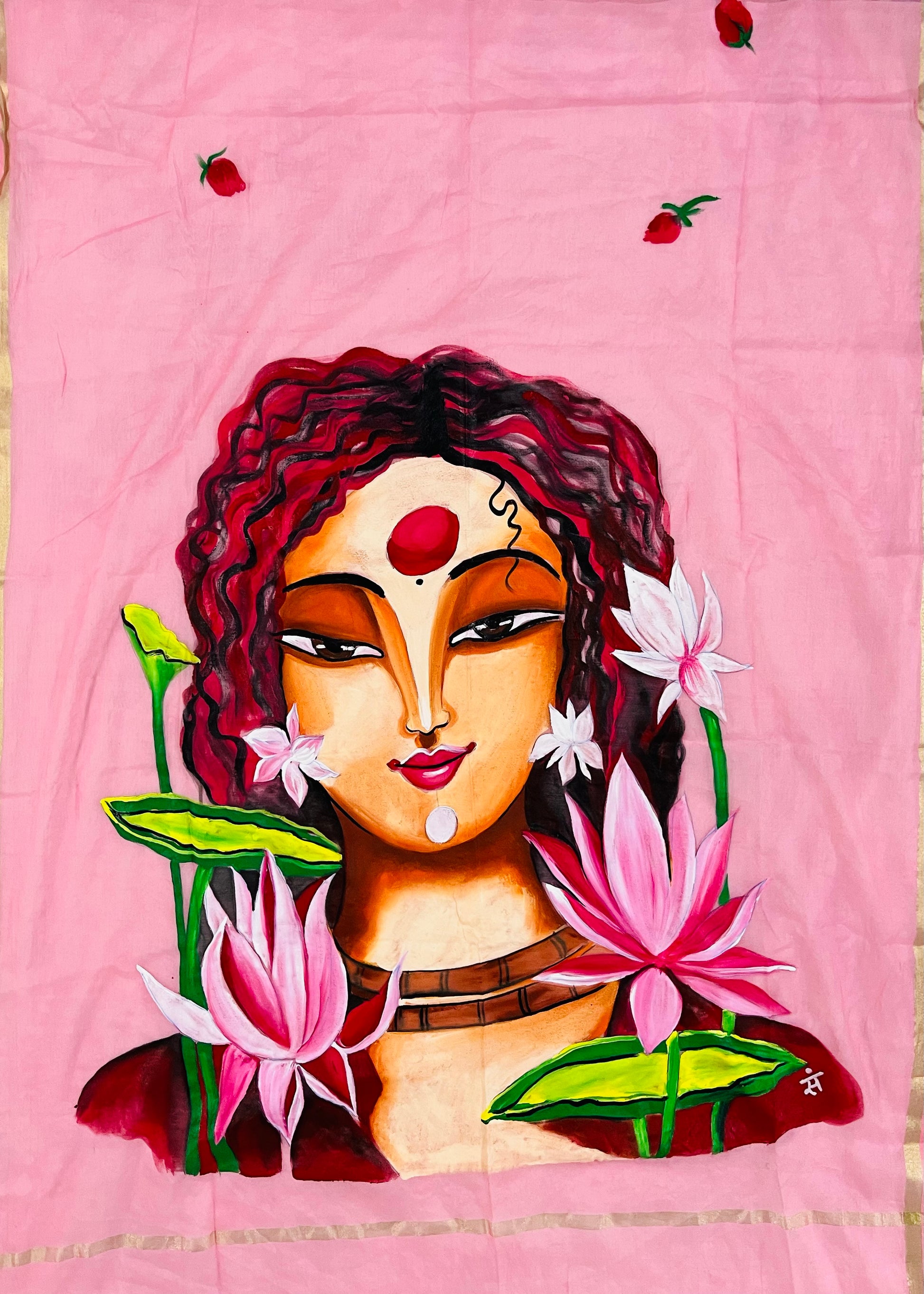 Light pink pure chanderi cotton dupatta “Lotus within”