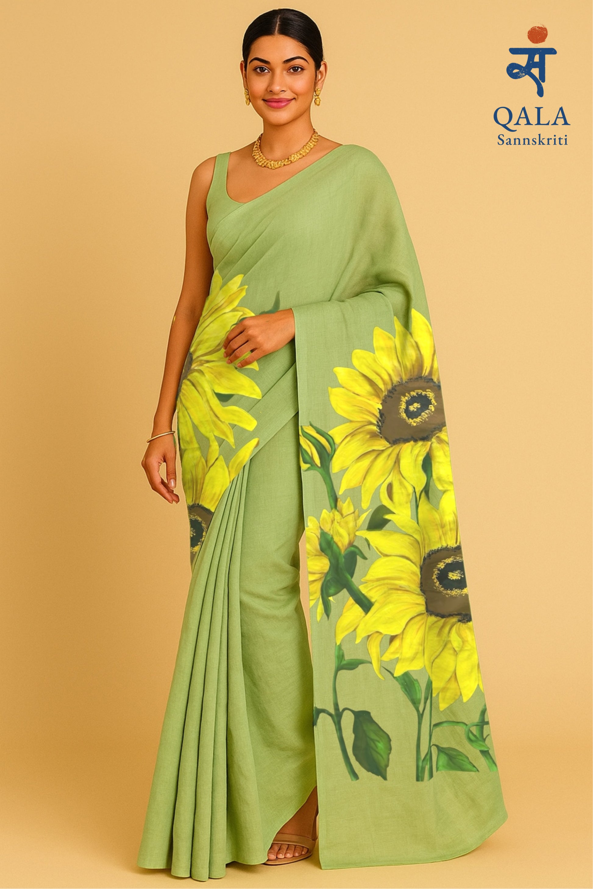 Yellow green pure chanderi saree : “Prabha”