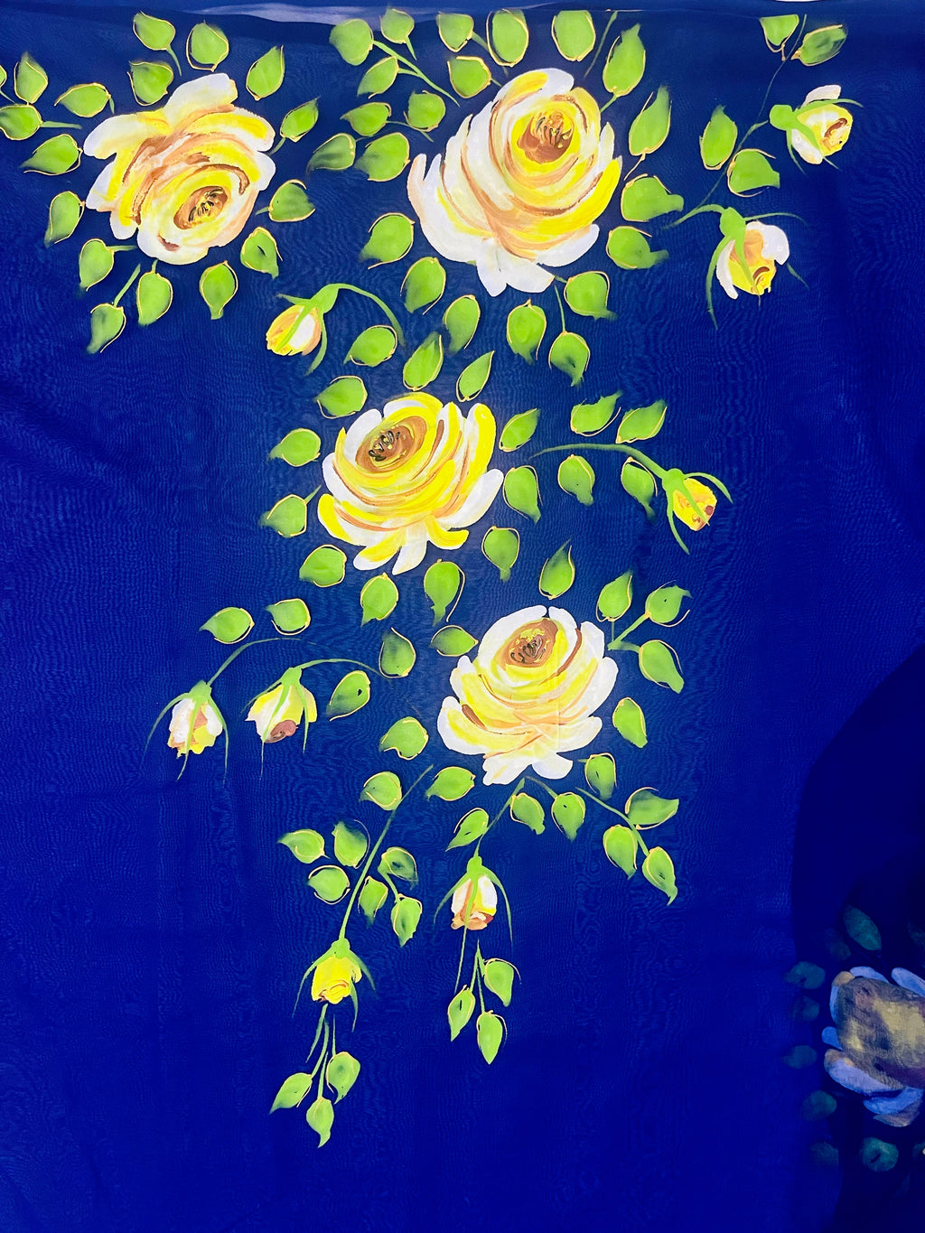 Deep blue georgette saree : midnight garden in Bloom