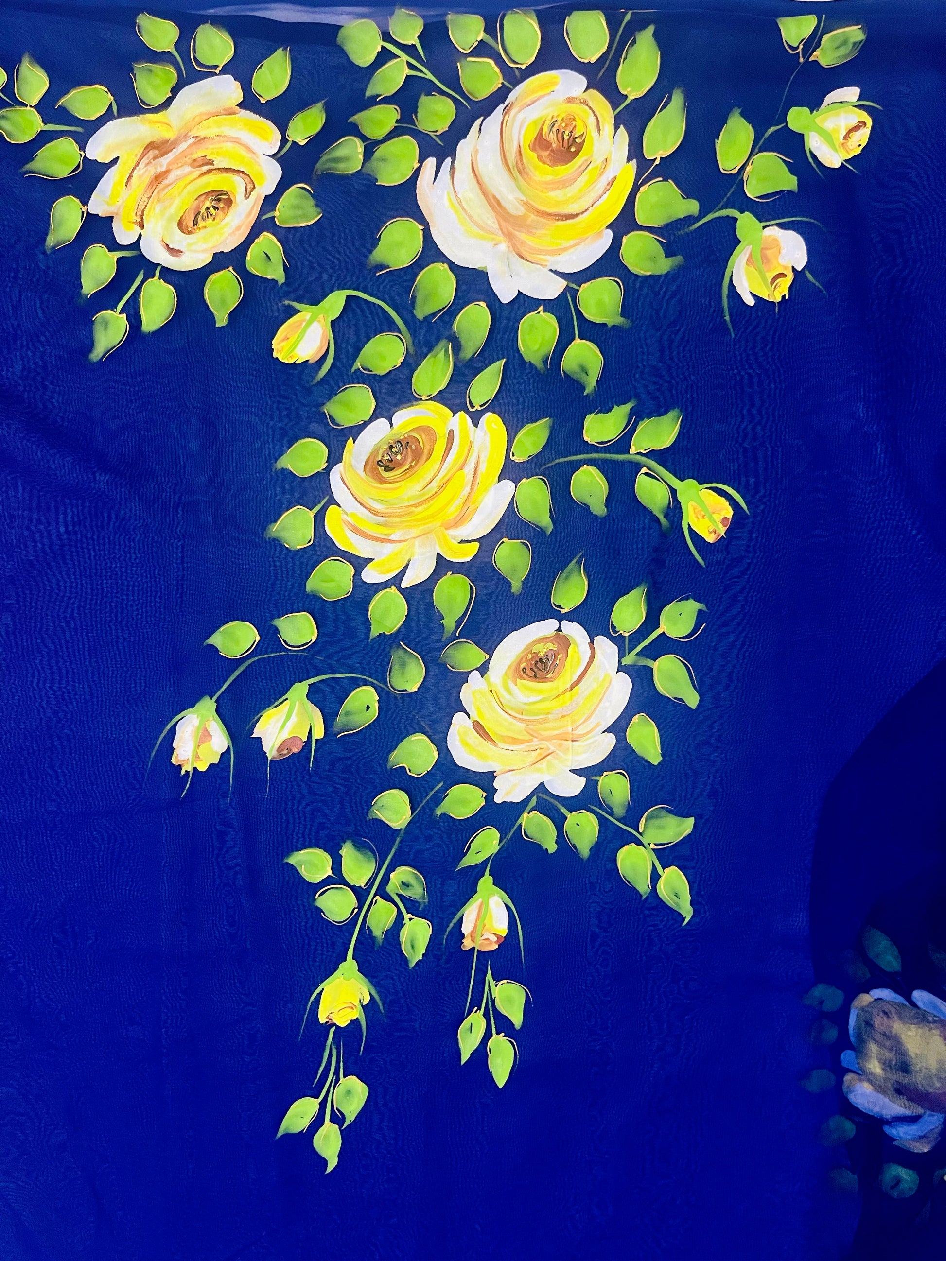Deep blue georgette saree : midnight garden in Bloom