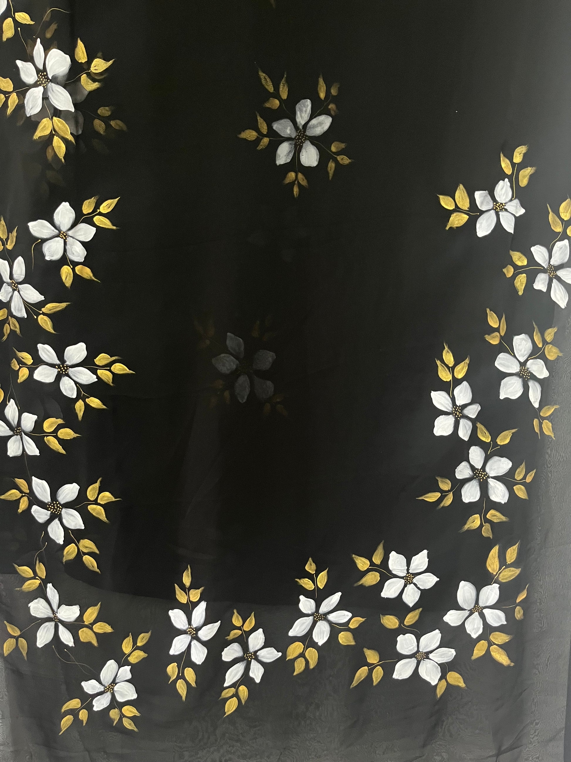Black georgette saree : The midnight bloom