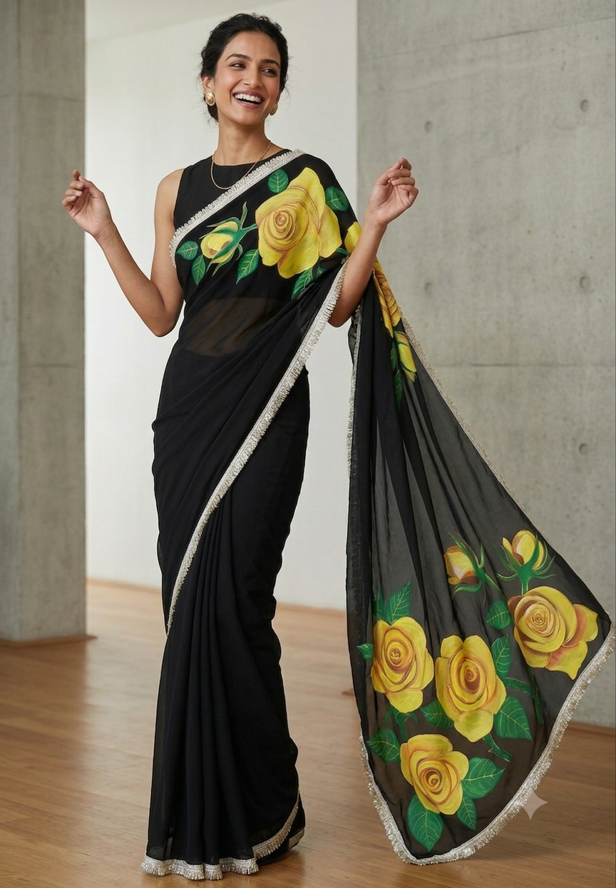 Black georgette saree