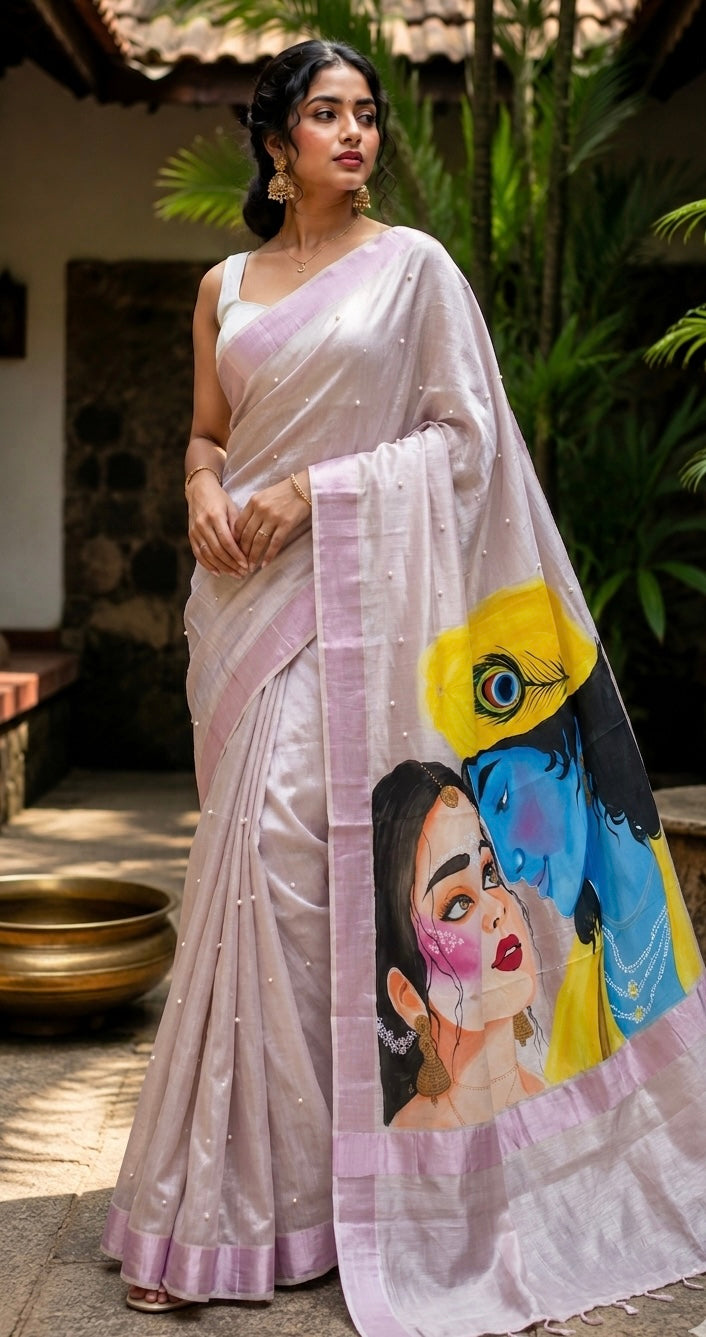 Light lavender Kerala tissue saree : Eternal Glance