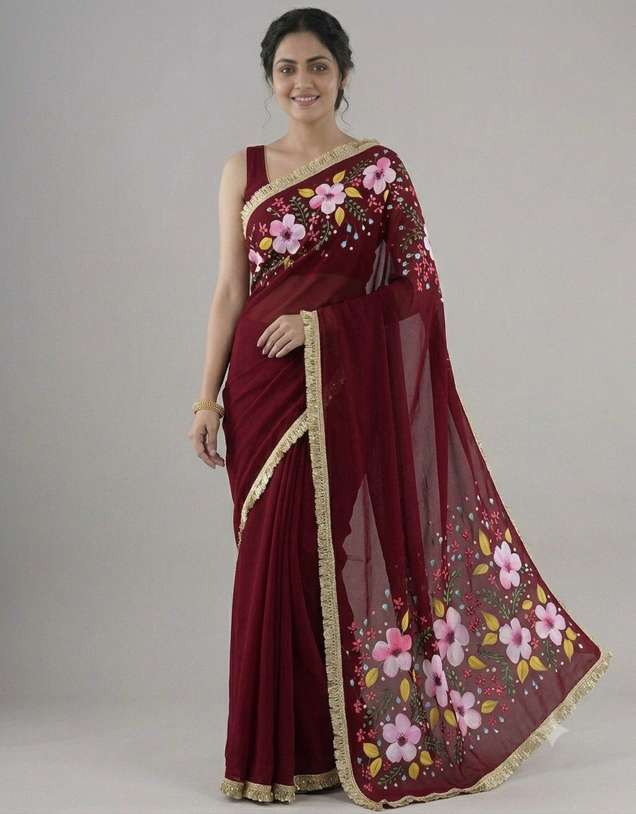 Maroon georgette saree