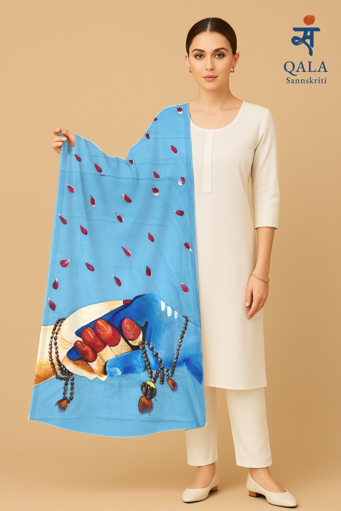 Light blue colour pure chanderi dupatta : “Adiyogi se Ardhanari tak”