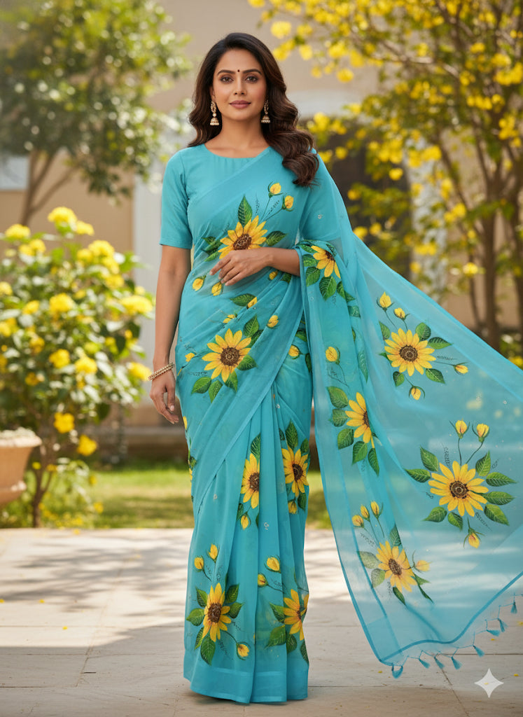 Light blue georgette saree : Sunlit Symphony