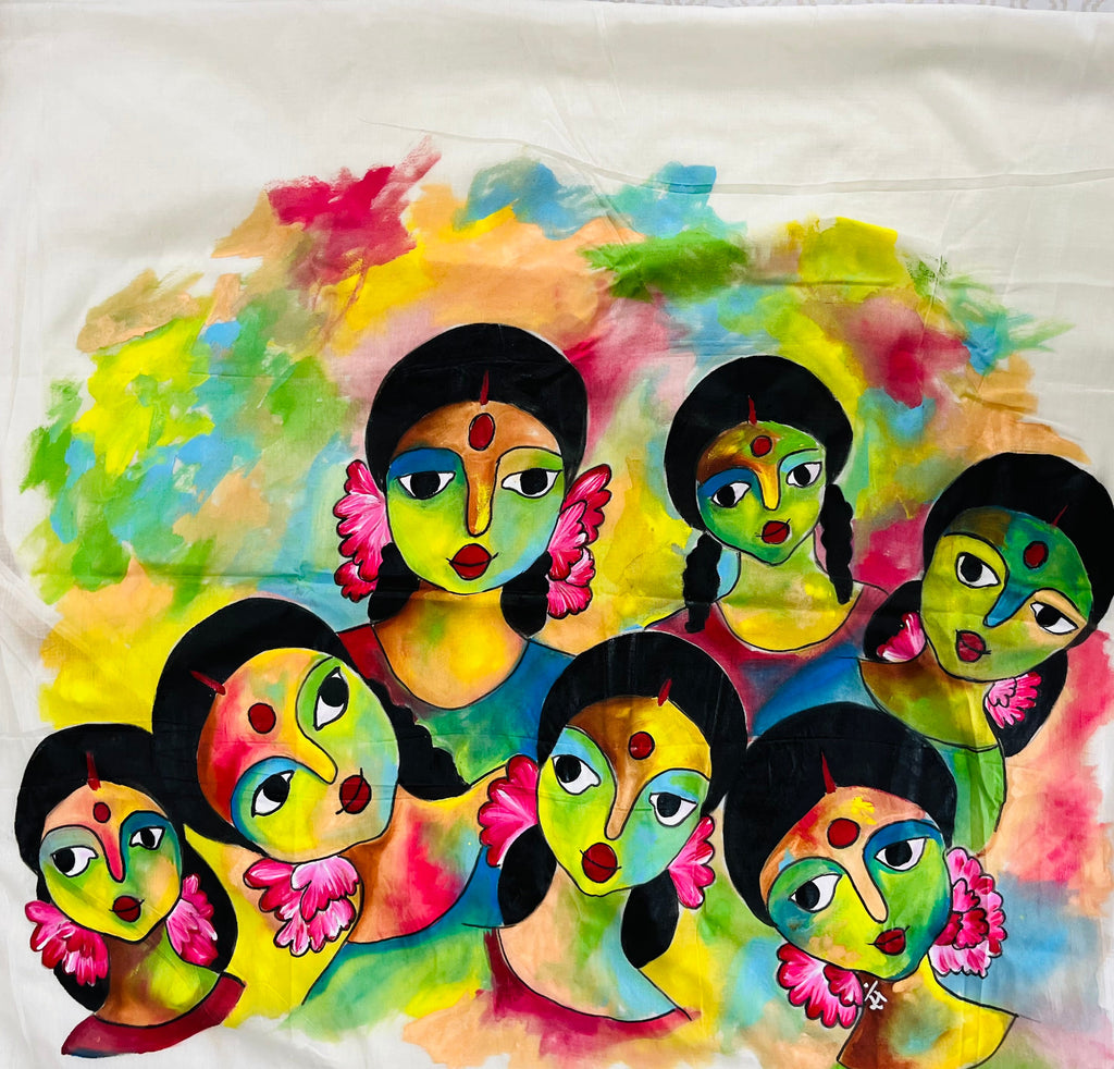Off white hand painted Kerala kasavu cotton saree “ Mukhavrnda”