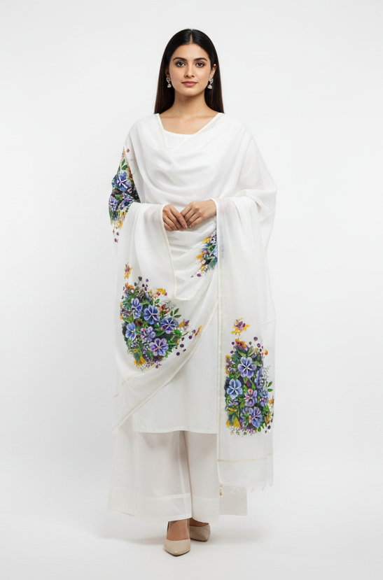 Malai chanderi dupatta : Neel Pushp Vatika
