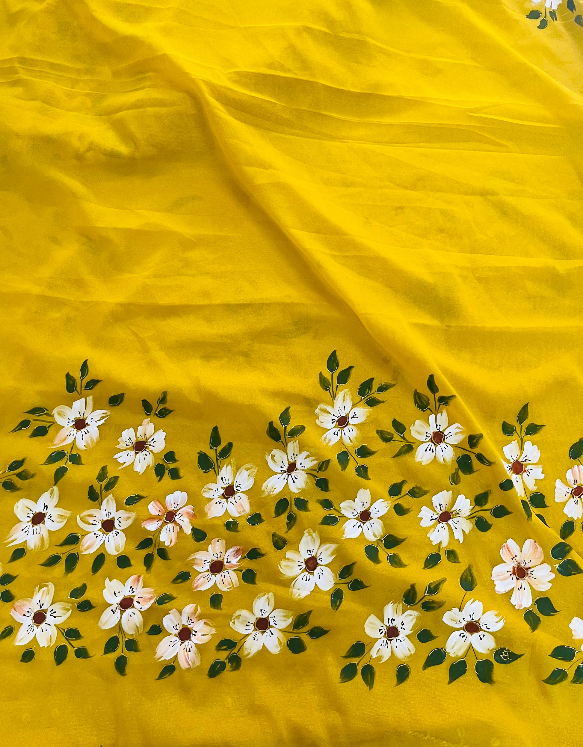 Yellow shimmer georgette saree : Surya Pushp