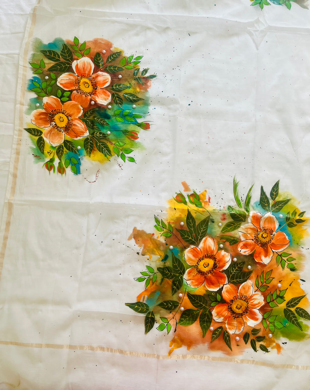 Pure malai chanderi dupatta : Kesari Pushp