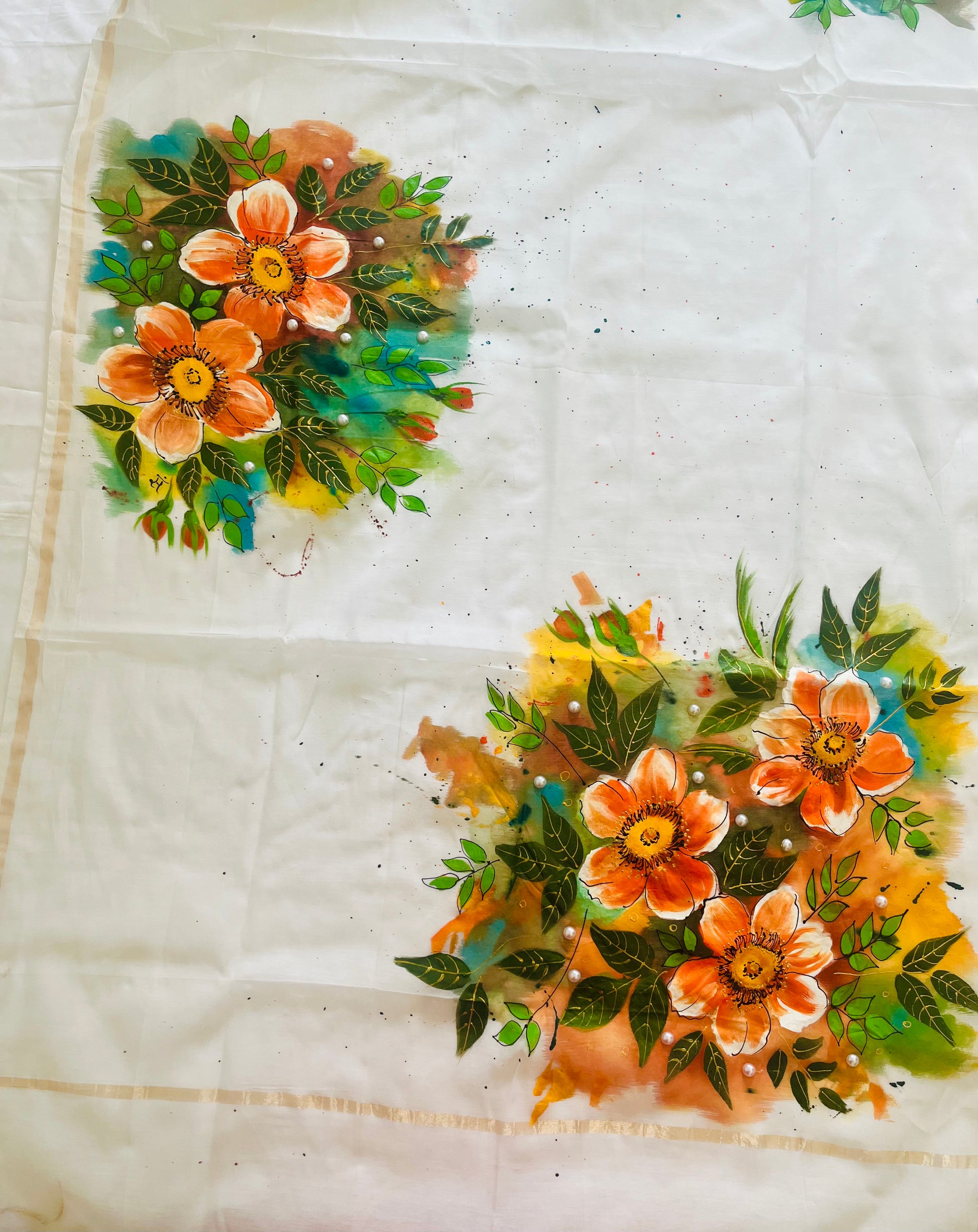 Pure malai chanderi dupatta : Kesari Pushp