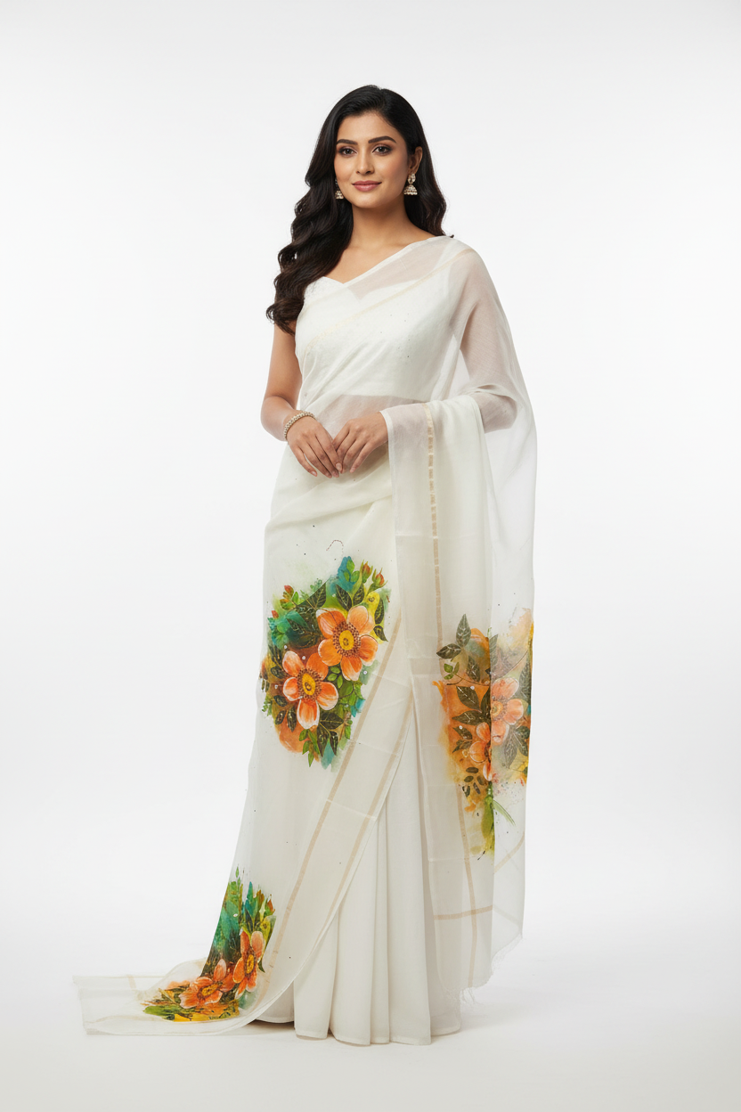 Pure malai chanderi dupatta : Kesari Pushp