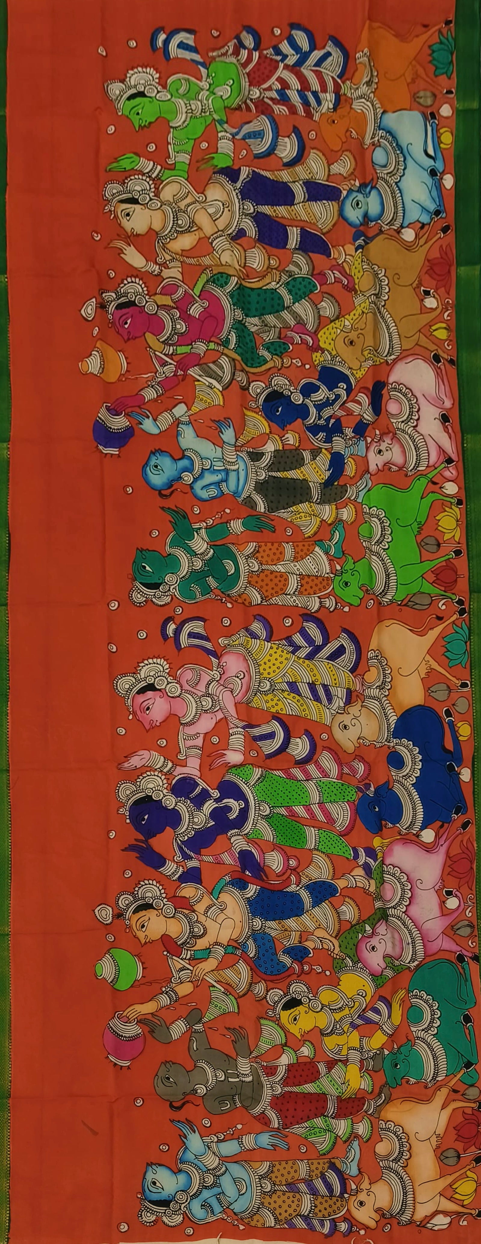 Mangalgiri silk Kalamkari hand painted dupatta “ Ganesh utsav “