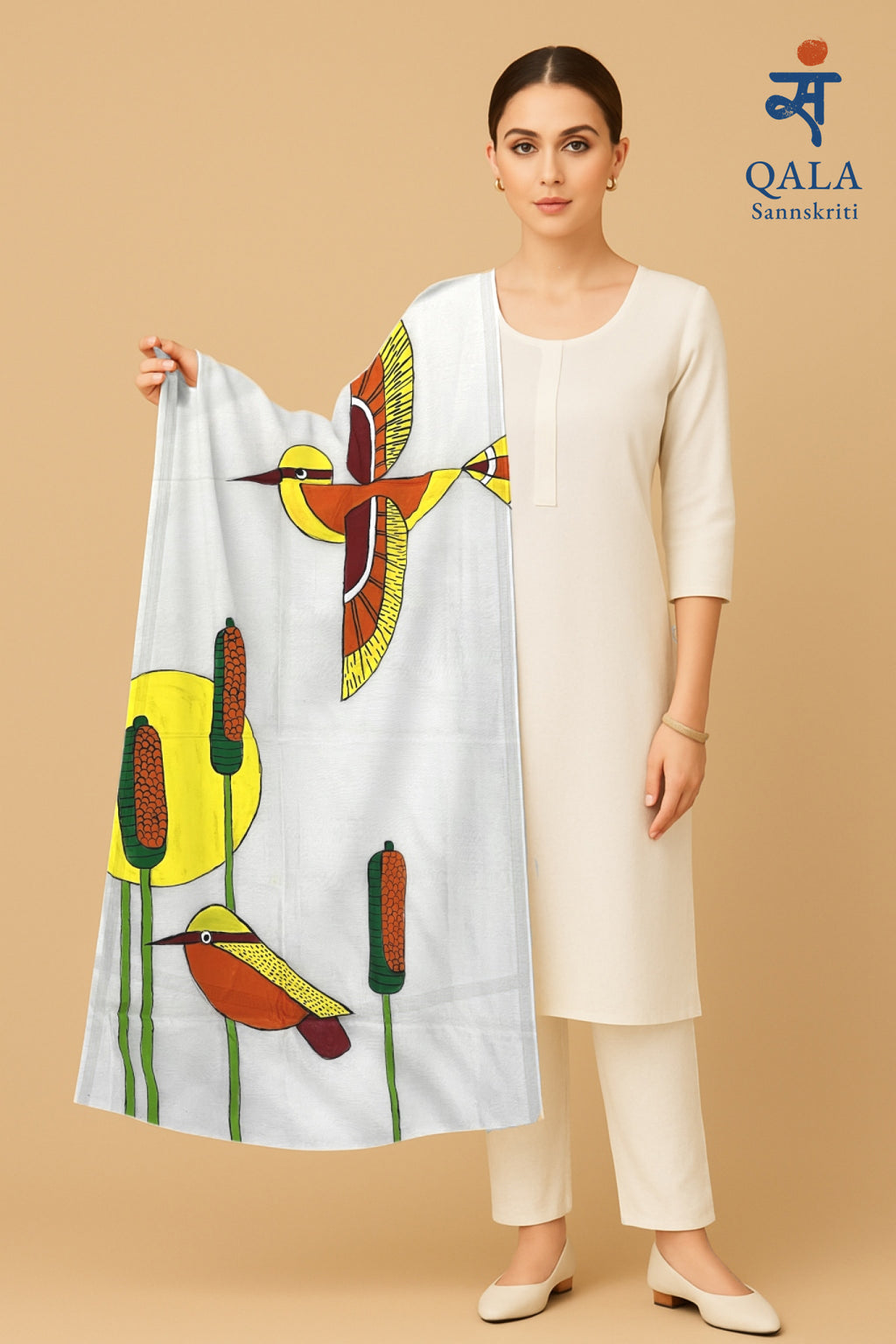 Natural coloured pure chanderi dupatta “Whispers of the wetlands”