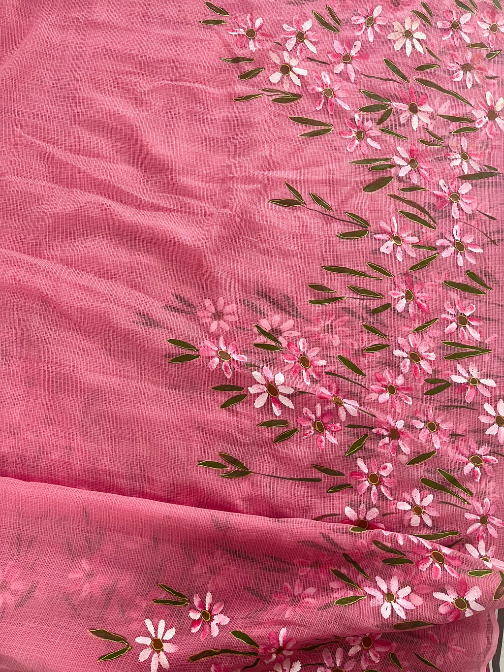 Baby pink pure cotton Kota Doria saree : Blush of Spring