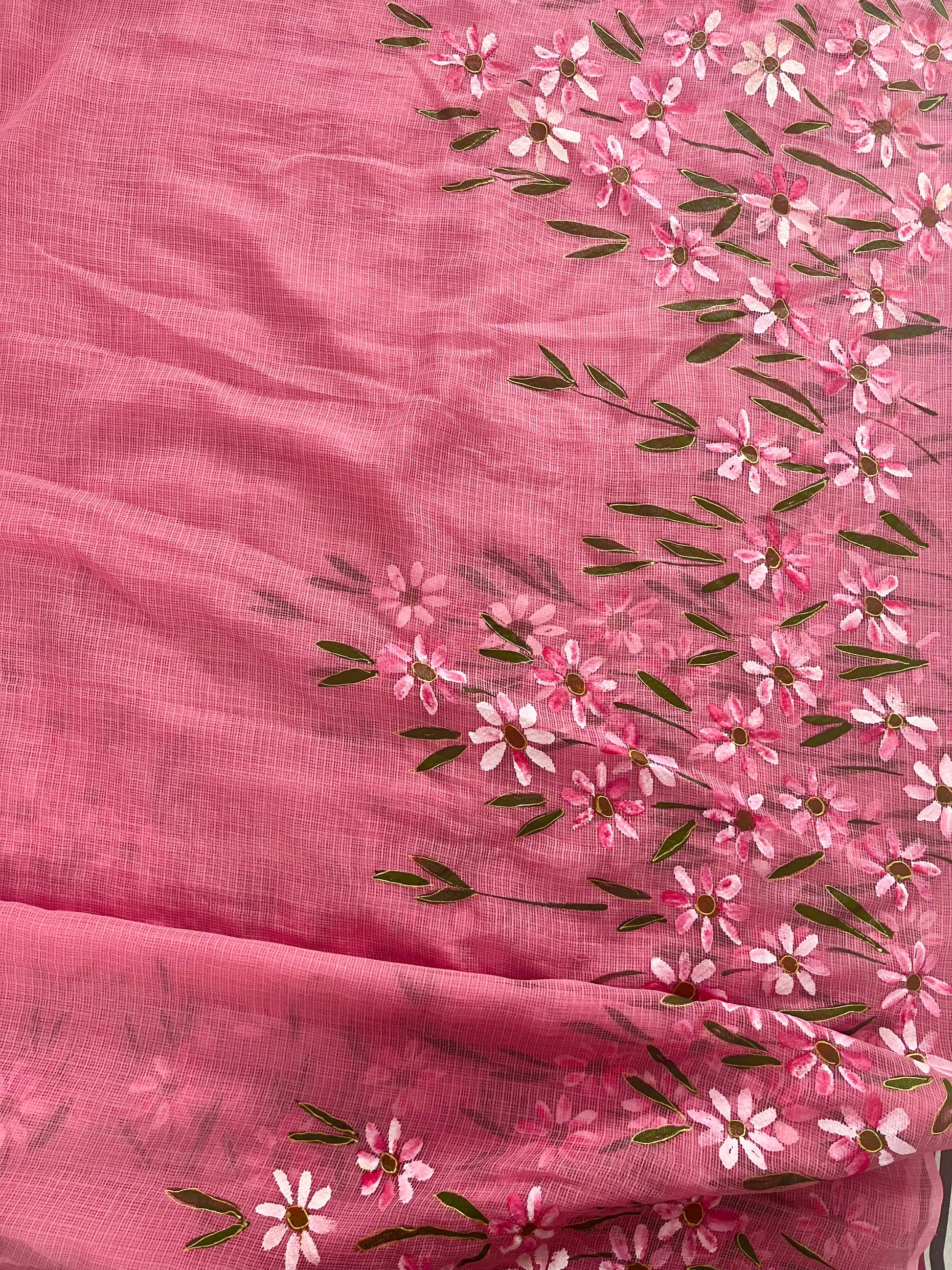 Baby pink pure cotton Kota Doria saree : Blush of Spring