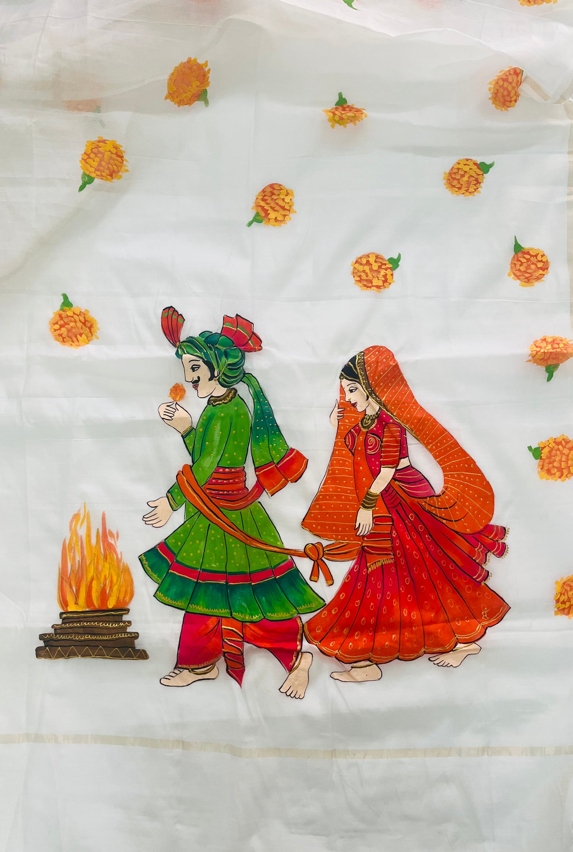 Pure malai chanderi dupatta : Saat kadam , Saat Aashirwad