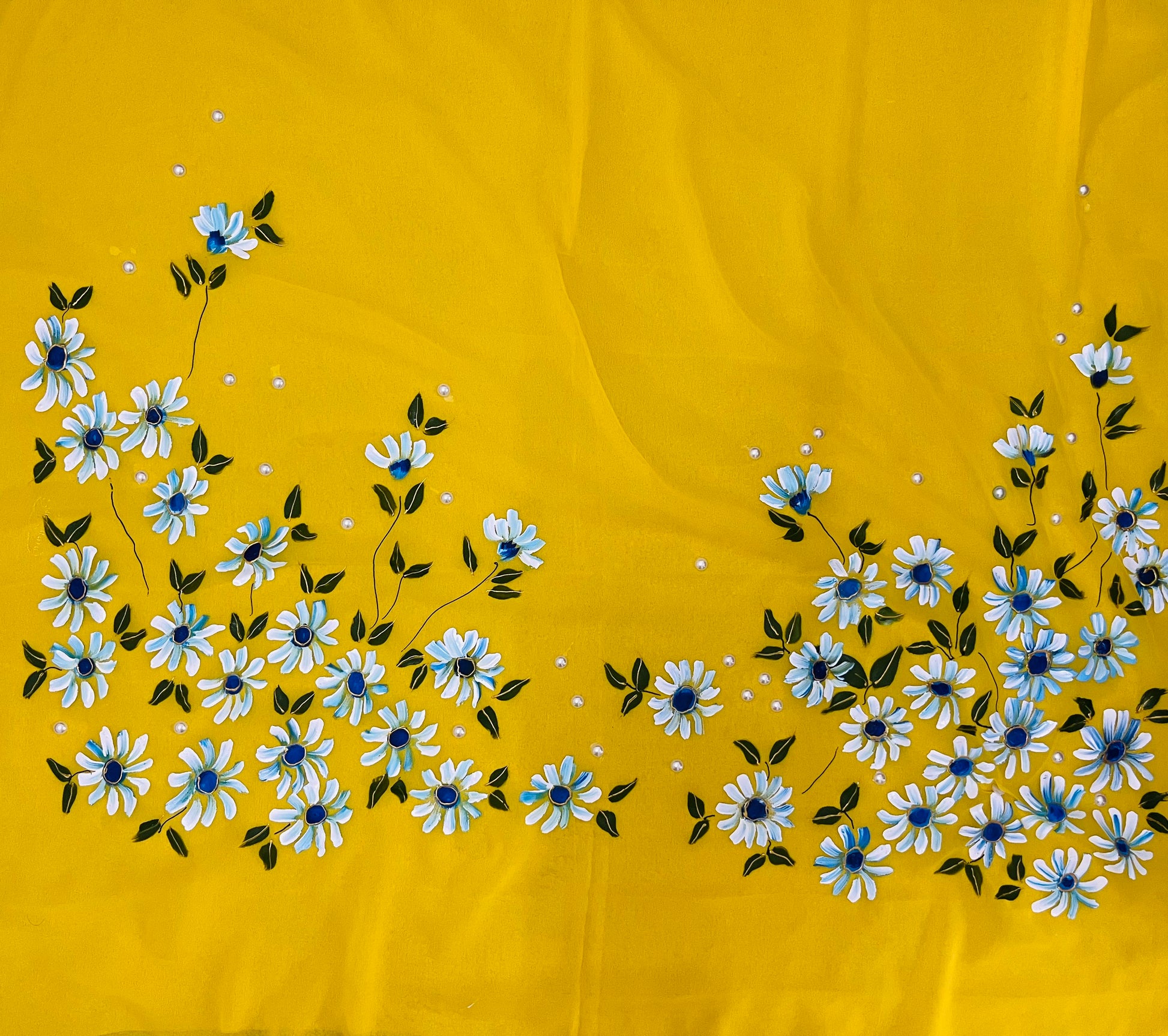 Yellow floral georgette saree : Sunshine blooms