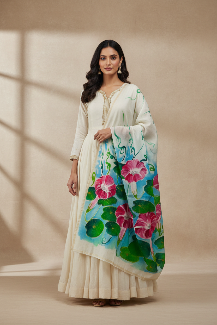 Pure malai chanderi  dupatta: Prabhat Valli