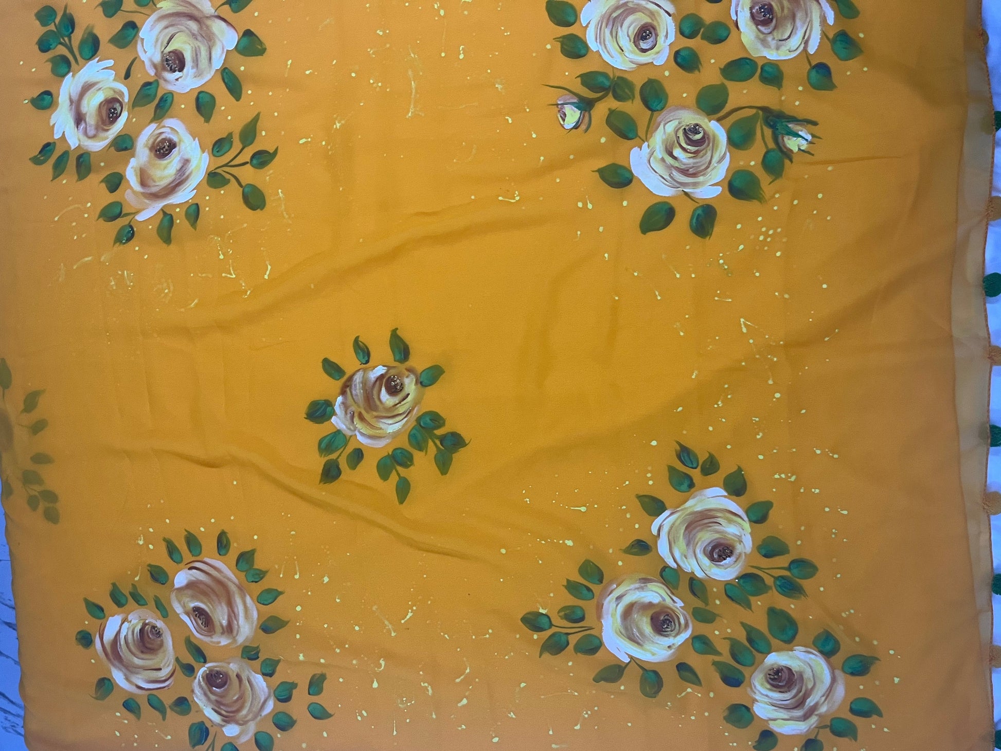 Deep yellow georgette saree : Surya pushp