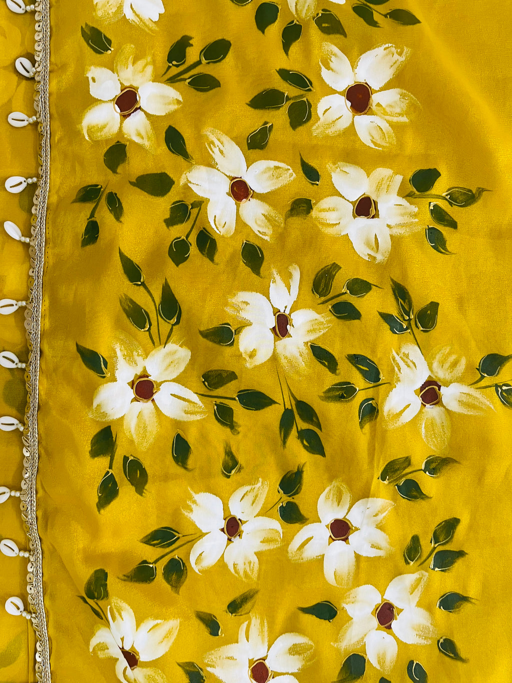 Yellow shimmer georgette saree : Surya Pushp