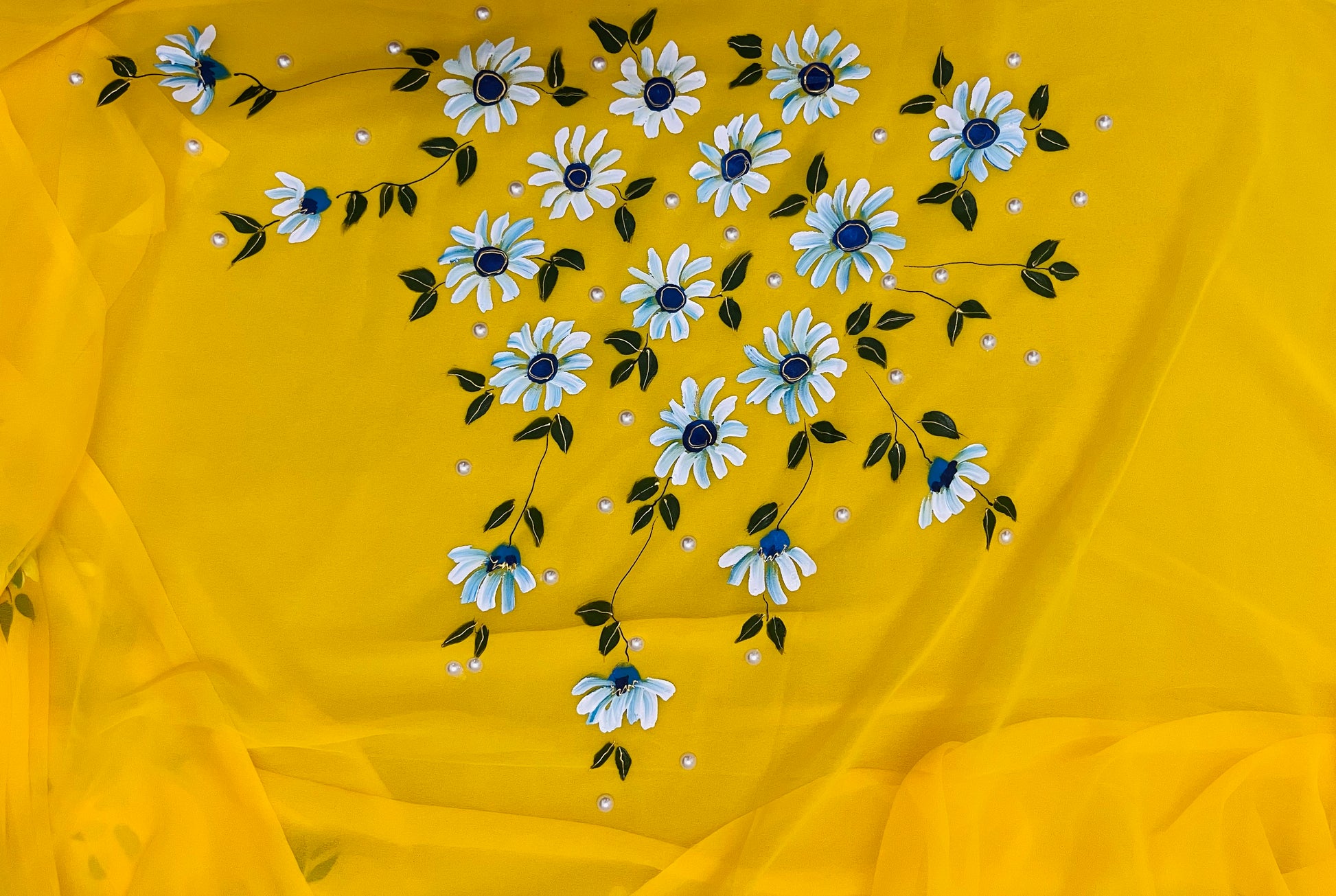 Yellow floral georgette saree : Sunshine blooms